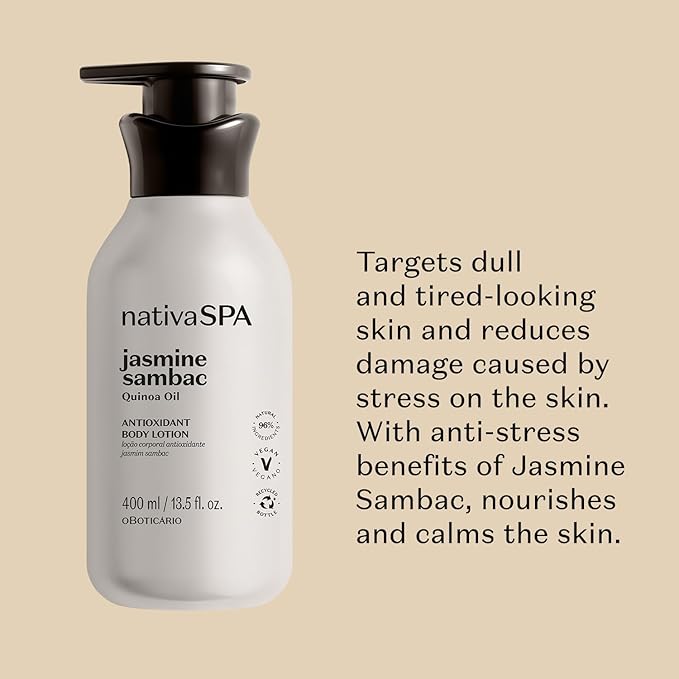 Nativa SPA by O Boticario Jasmin Sambac Anti-Stress Body Lotion, Fragranced Moisturizer Enriched with Purified Quinoa Drops to Boost Hydration, 13.5 Ounce (400ml)-FemmiqueWomen