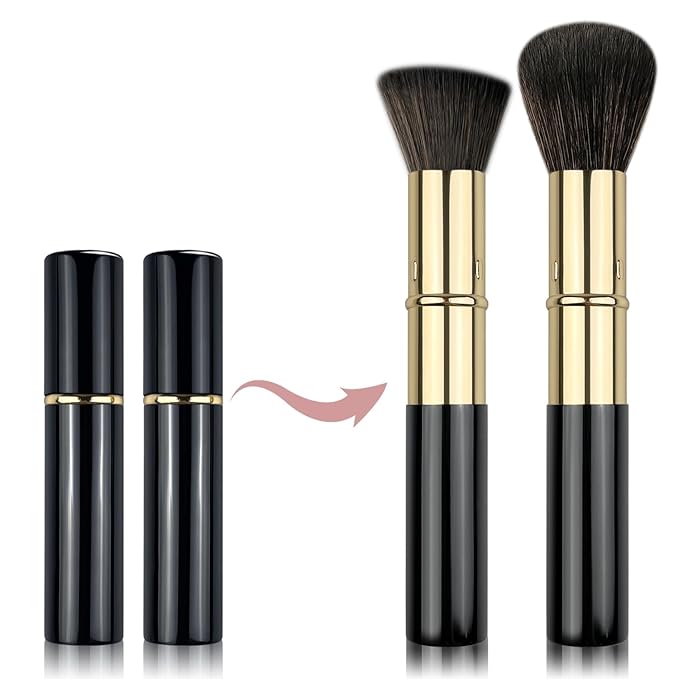 Retractable Kabuki Makeup Brushes 2 Pcs, Powder Brush/Foundation Brush/Blush Brush for Foundation, Powder Blush, Bronzer, Buffing, Liquid, Cream, with Cover-FemmiqueWomen