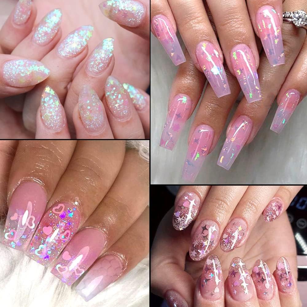 24 Grids Holographic Nail Sequins and 1 Pcs Tweezers,Iridescent Mermaid Flakes Ultra-Thin Colorful Flakes Glitter Sticker,DIY Face Body Eyes for Nail Art Decoration-FemmiqueWomen