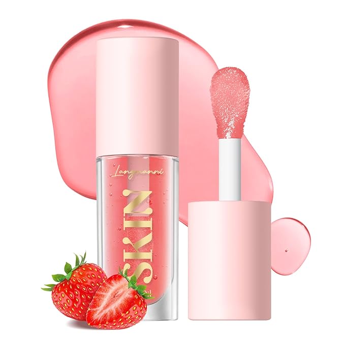 2Pack Big Brush Head Hydrating Lip Glow Oil Plumping Lip Tint, Hydrating Lip Gloss Tinted Lip Balm Transparent Lip Care, Long Lasting Nourishing Non-sticky Fresh Texture (Strawberry + Cherry)-FemmiqueWomen