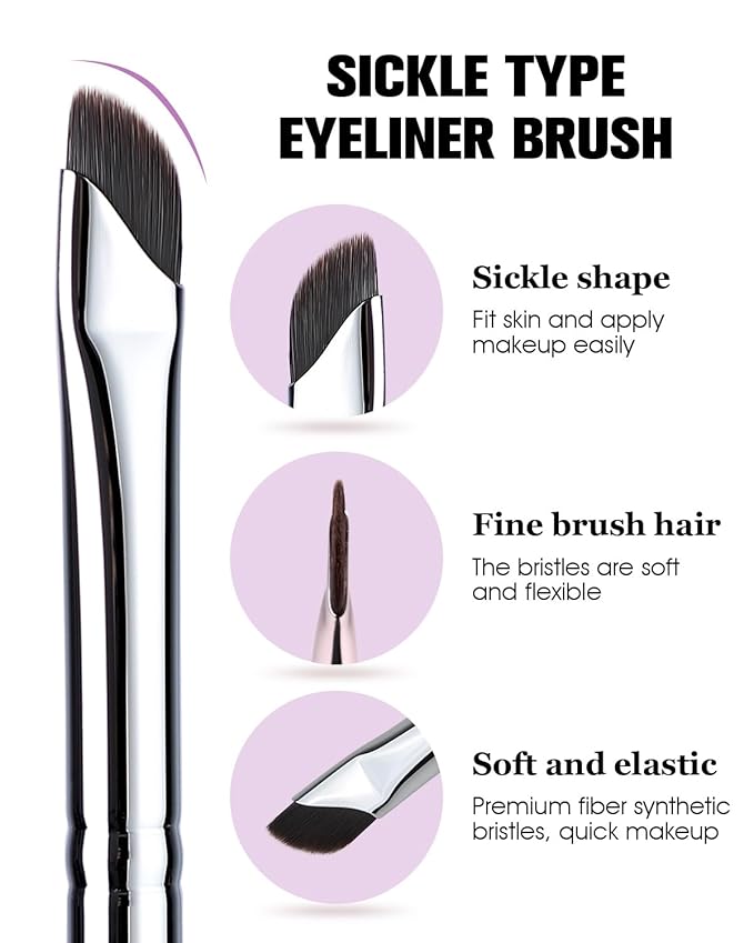 Eyeliner Brush, EIGSHOW Sickle Angled Gel Eyeliner Makeup Brush for Precise Eye Liner, Eyebrow, Eyelid with Ultra Thin Vegan Bristles (E865 Purple)-FemmiqueWomen