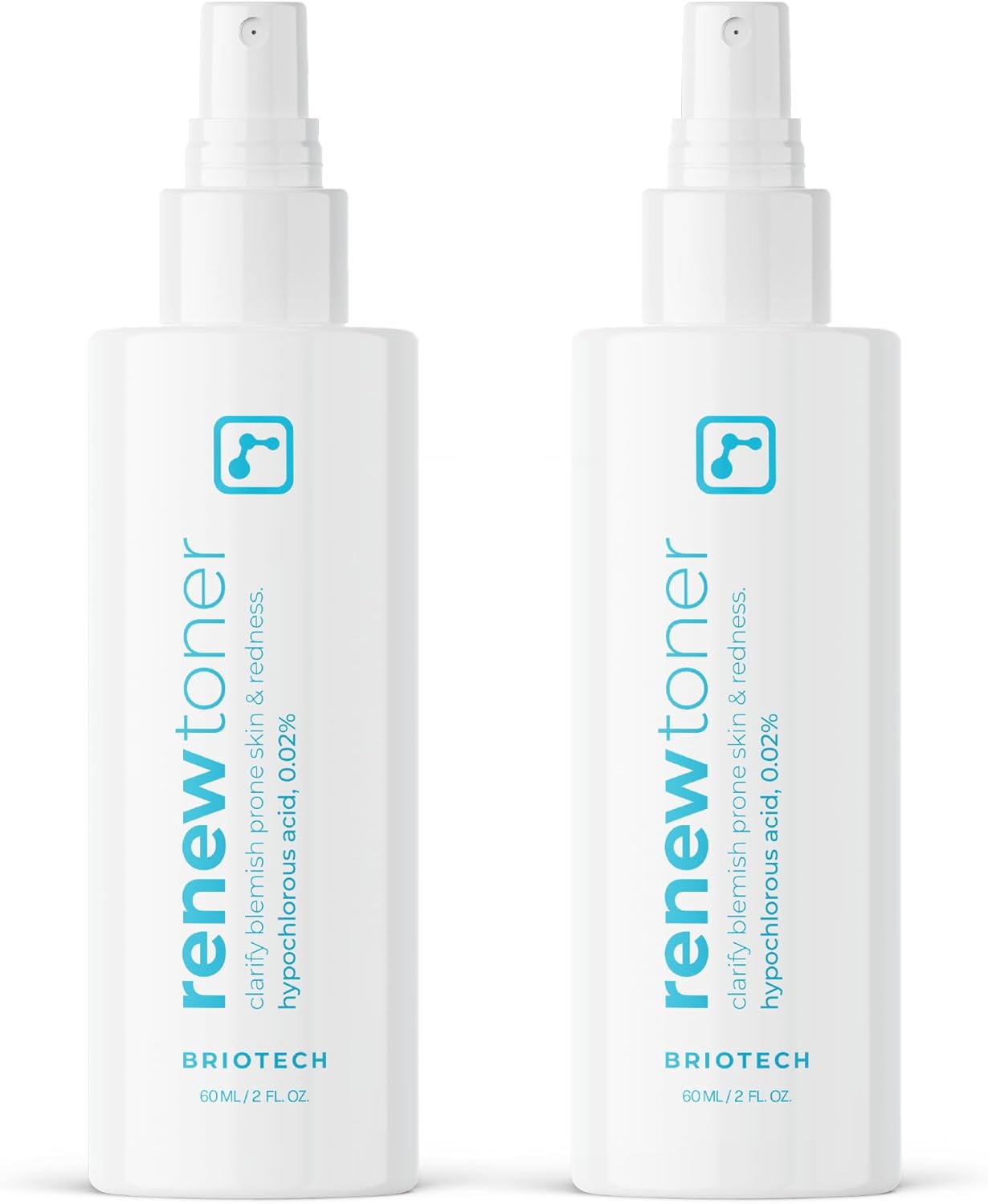 BRIOTECH Renew Toner, Hypochlorous Acid Spray, Minimize Appearance of Blemishes, Soothing Facial Mist for Sensitive Skin, Calm Redness & Bumps, Vegan, 2 fl oz Travel Size (2 Pack)-FemmiqueWomen
