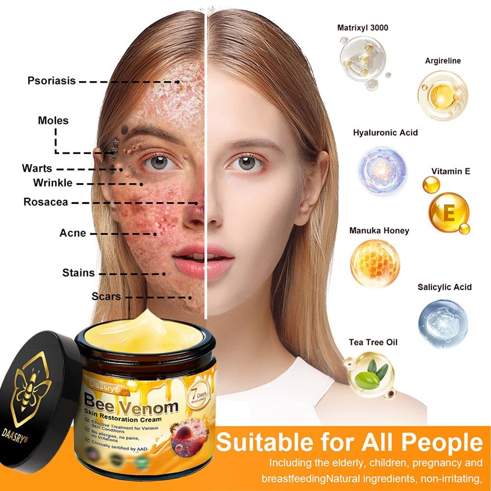 2PCS Bee Venom Skin Restoration Cream, Bee Venom Skin Treatment Cream, Effectively Reducing Blemishes & Comprehensive Moisturizer for All skin Types-FemmiqueWomen