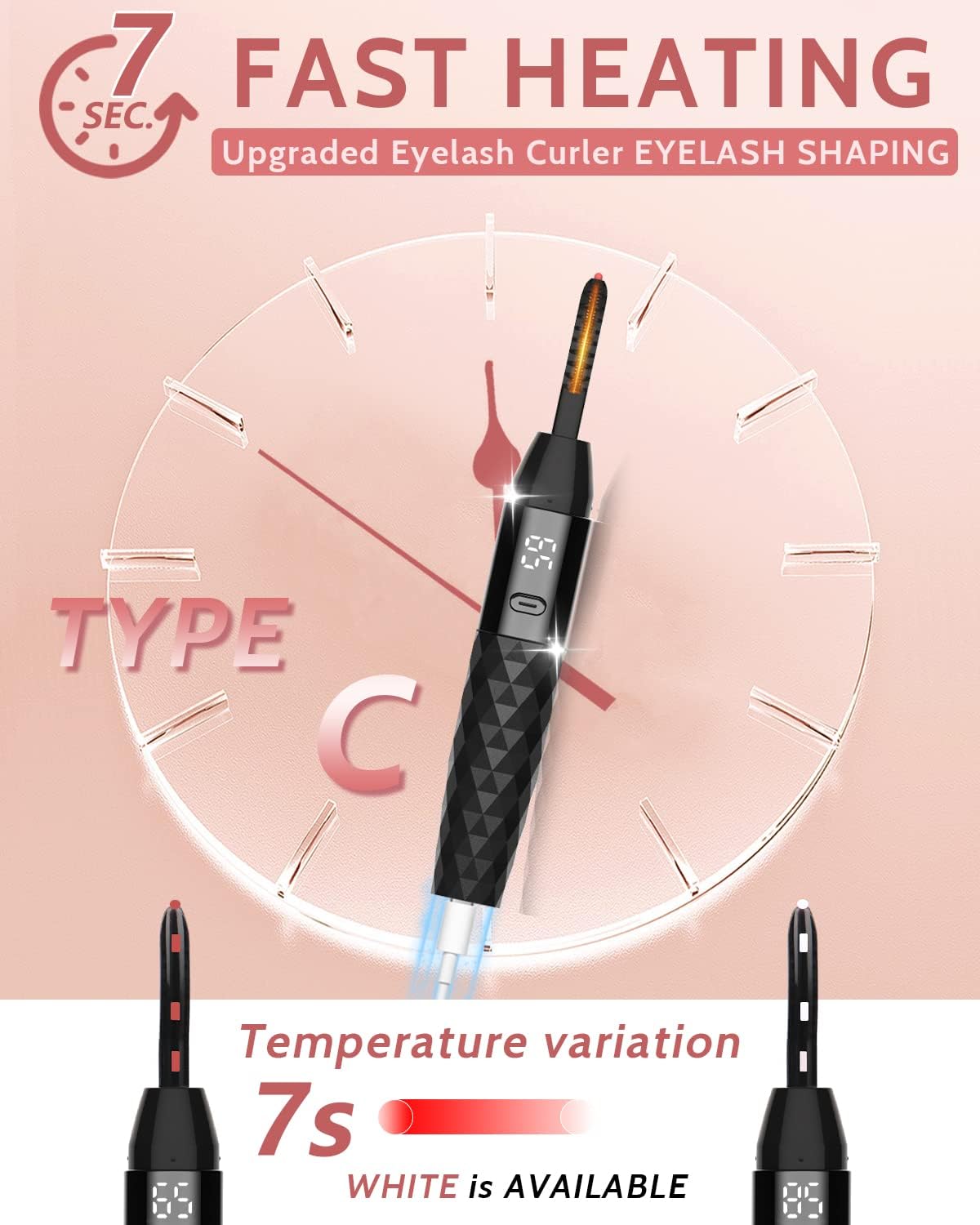 Heated Eyelash Curler - Heated Lash Curler - Electric Eyelash Curler Rechargeable for 24 Hours Long-Lasting Natural Eyelashes, LED Display - 4 Heating Modes, 8S Fast Heating, Gifts for Women Girls-FemmiqueWomen