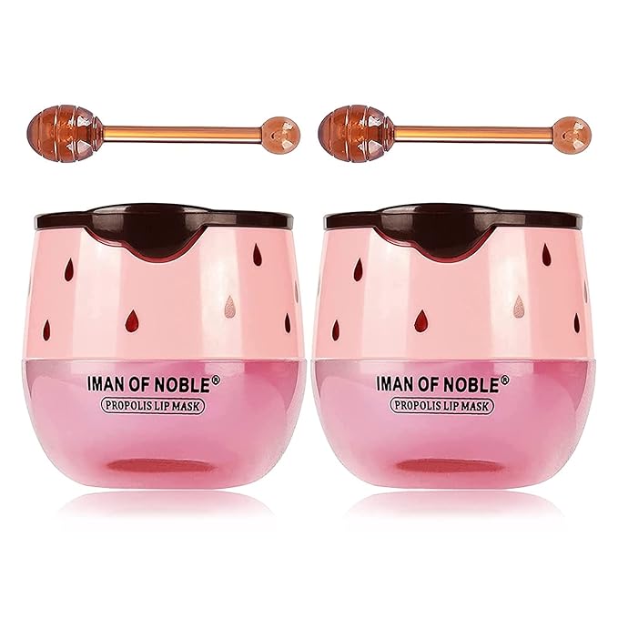 2PCS Bee Lip Balm Lip Balm Honey Pot, Strawberry Sleeping Lip Mask,Moisturizing Lip Balm with Stick,Hydrating & Prevention Dry and Cracked Lip Scrubs Exfoliator Lip Care Products(Strawberry)-FemmiqueWomen