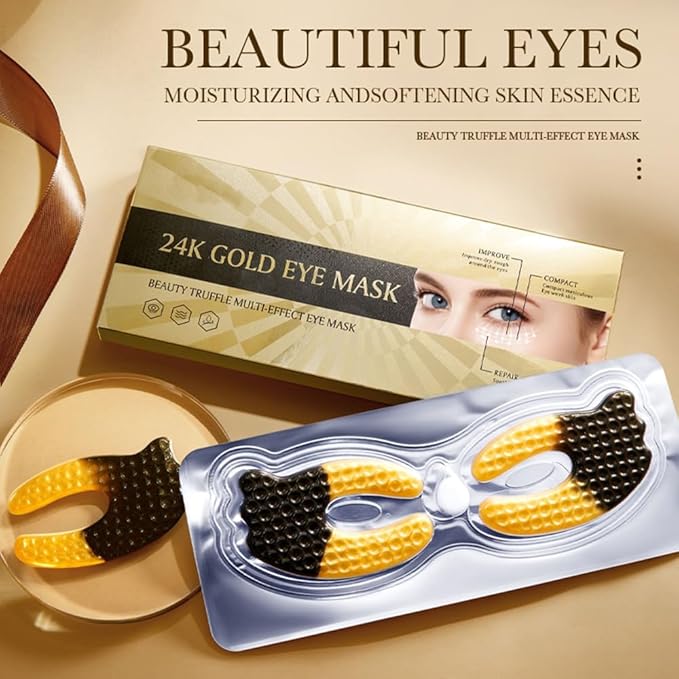 24K Gold Under Eye Patches (5 Pairs) - Black Truffle Under Eye Mask with Newly Upgraded 3D Wrap-around Design, Specifically for Canthus Wrinkles and Dryness Around the Eyes (Gold)-FemmiqueWomen
