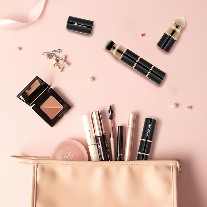 3 in 1 Professional Liquid foundation Makeup Brush Set Kabuki Face Blush Foudation Brush Powder Sponge for Powder/Liquid/Cream Travel Cosmetics Makeup Brushes with Cap-FemmiqueWomen