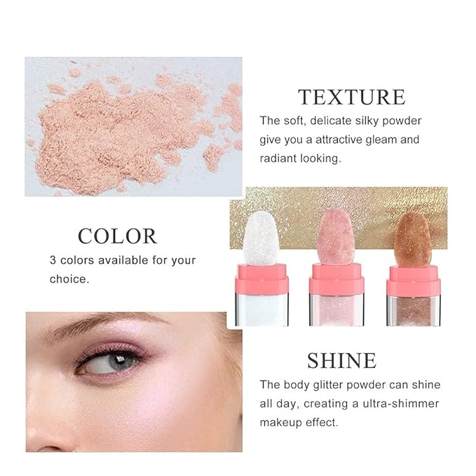 3 Color Glitter Powder Highlighter Makeup, Body Brightens the Natural Three-dimensional Face Blusher Patting Powder Highlighter. (01 &04 & 05)-FemmiqueWomen