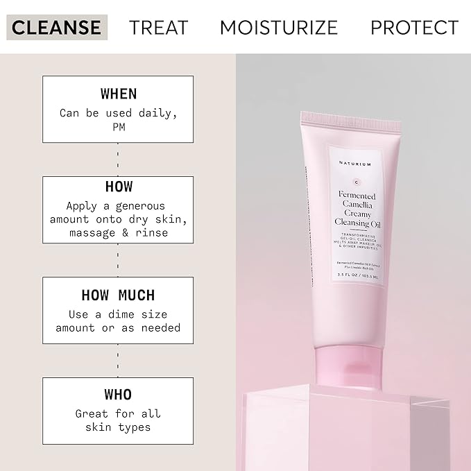 Naturium Camellia Creamy Cleansing Oil, Fermented Camellia Oil & Extract Plus Linoleic-Rich Oils, 3.5 oz-FemmiqueWomen