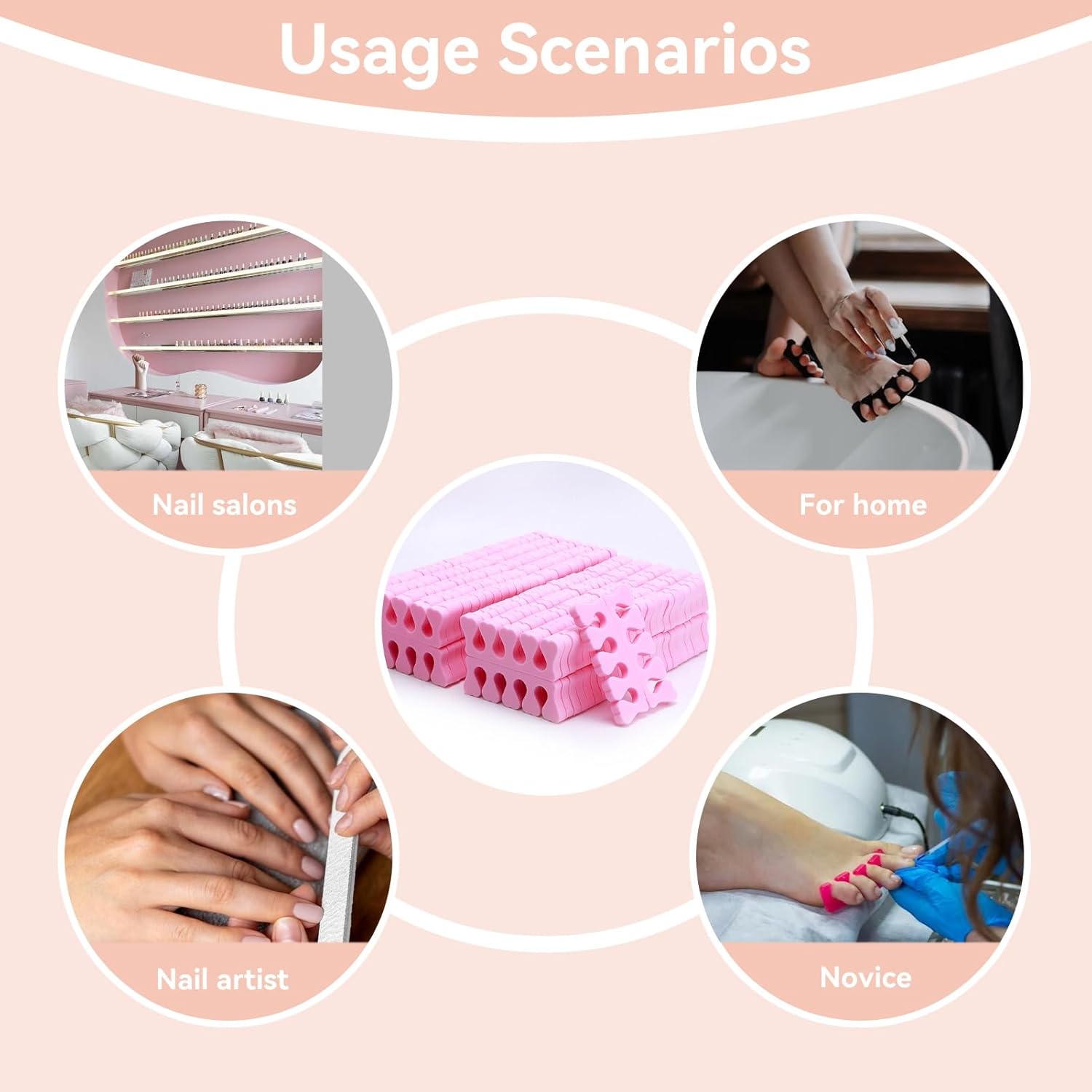 100PCS Sponge Toe Separator, Soft Toe Spreader Nail Art Finger Separator Divider Spacer Manicure Pedicure Tool for Nail Polish Salon Supplies (Pink)-FemmiqueWomen