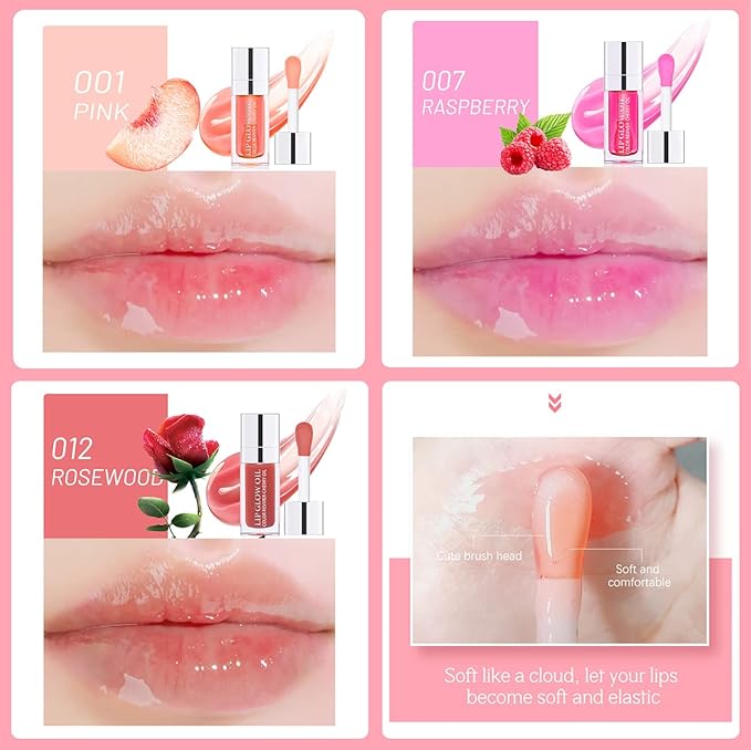 3 Set Lip Oil Hydrating Tinted Lip Balm, Plump Lip Gloss Lip Care Transparent Toot Lip Oil Tinted, Glass Lip Glow Oil Fresh Texture & Non-sticky, Nourishing Repairing Lightening Lip Lines Lip Care Products-FemmiqueWomen
