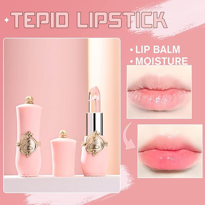 3 Pcs/Set Flower Jelly Lipstick Set Temperature Change Moisturizer Long Lasting Nutritious Glossy Shine Lip Balm Magic Gold Crystal PH Color Change Lip Gloss for Women-FemmiqueWomen