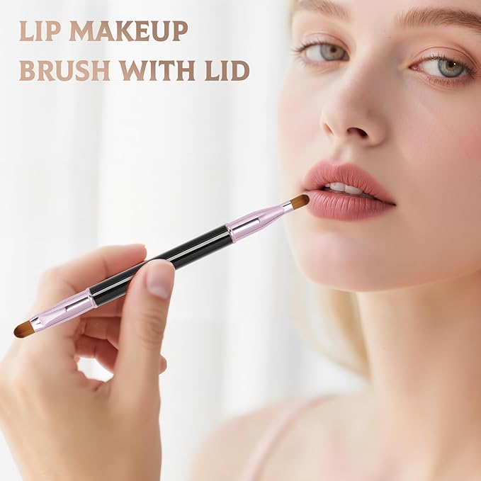 Unaone 2 Pack Lip Brush for Lipstick, Dual-Ended Lip Makeup Brush with Lid, Lipstick Brush for Lip Gloss-FemmiqueWomen