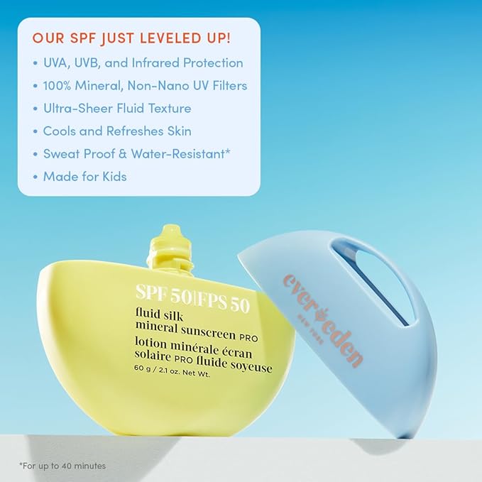 Evereden SPF50 Fluid Silk Mineral Kids Sunscreen: Clean Cooling Non-Nano UVA, UVB, & IR Protection for Sensitive Skin - Sheer, Lightweight, & Waterproof for Up to 40 Mins - Beach Day Toddler Sunscreen-FemmiqueWomen