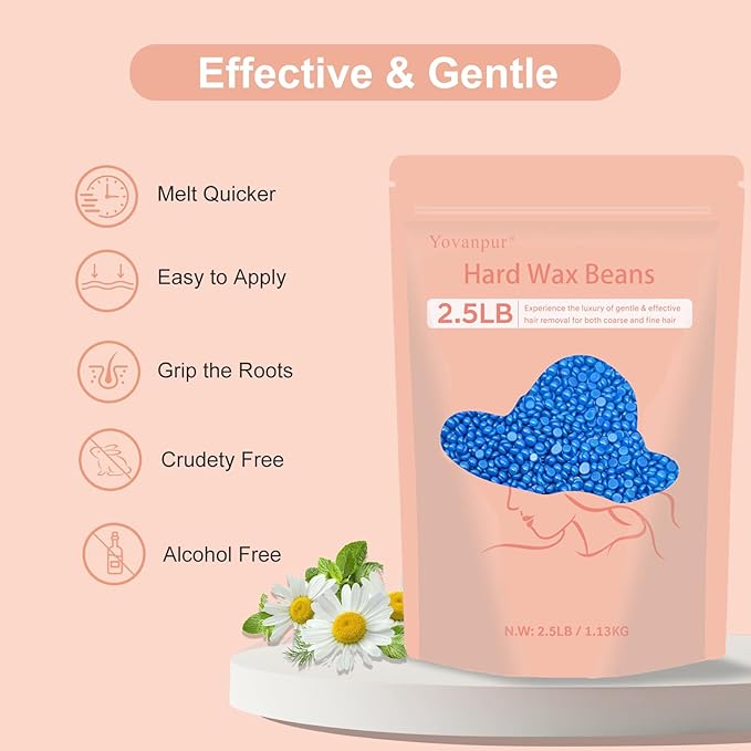 2.5lb Wax Beads for Hair Removal, Hard Wax Beans for Sensitive Skin, Bulk Hair Removal Waxing Beads for Brazilian, Bikini, Face, Eyebrows, Underarms, Legs, Women and Men (Blue)-FemmiqueWomen