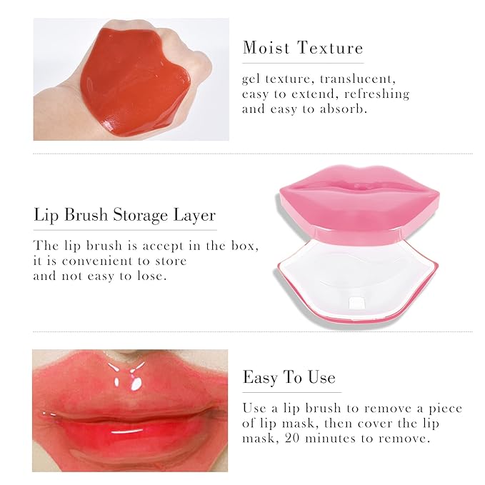 20Pcs Lip Mask,Pink Moisturizing Plumping Lip Masks Overnight,Pink Lip Mask Gel Treatment Lip Masks for Dry Lips Plump Lip Collagen Overnight Sleeping Lip Mask Pads Patches（Pink）-FemmiqueWomen