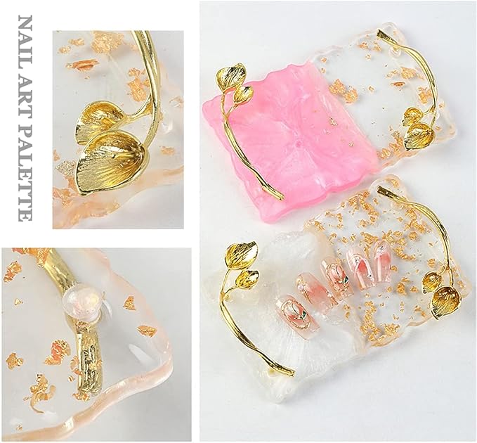 2023 Retro Nail Art Palette, Nail Painting Mixed Color Palette with Leaves Handle, Nail Holder Gel Color Makeup Display Board Pallet (White)-FemmiqueWomen