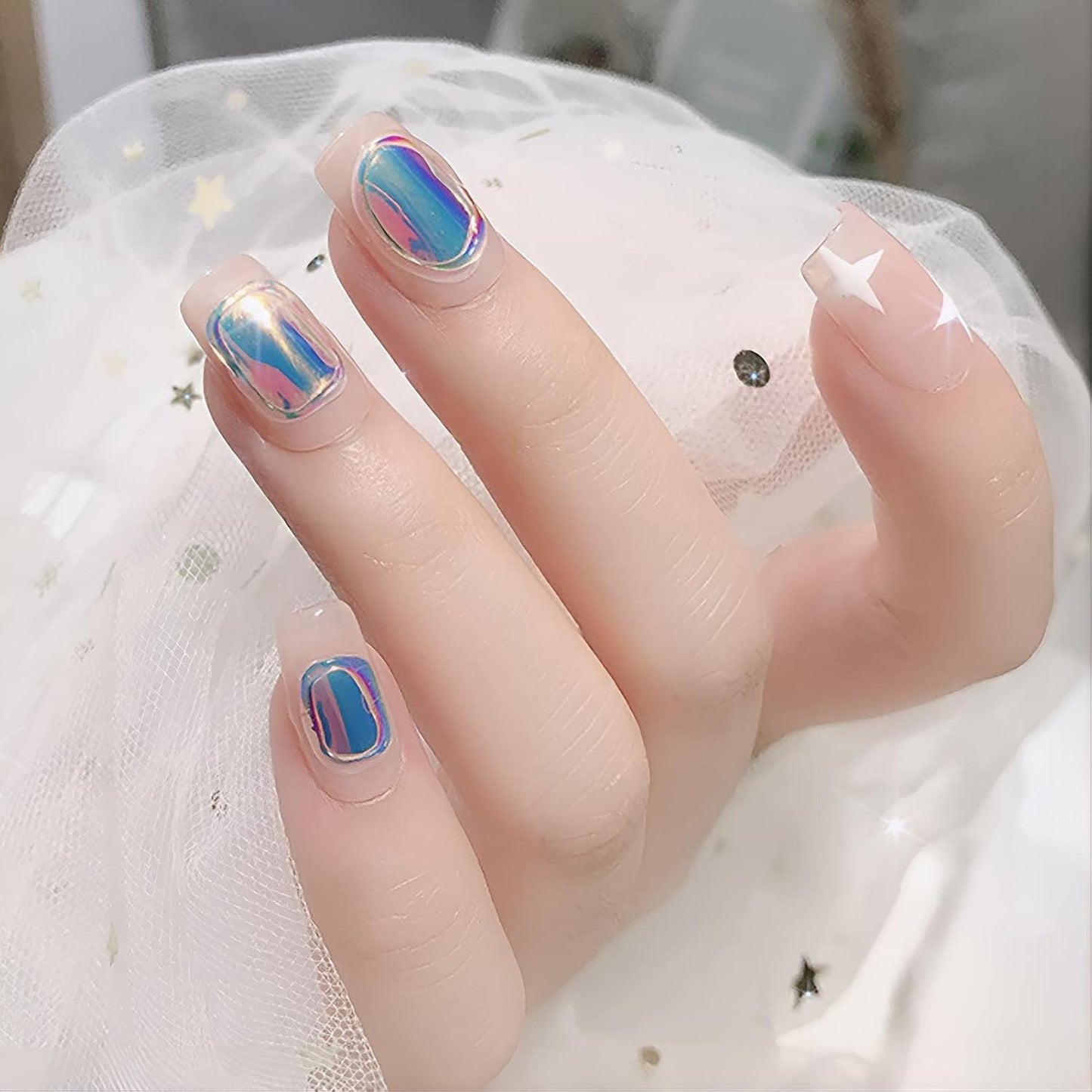 11 Sheets Aurora Nail Foil Stickers, Laser Glass Paper 3D Trendy Design Iridescent Cellophane Nail Art Decals, Holographic Film DIY Manicure Decoration Supplies Accessories for Women Girls-FemmiqueWomen