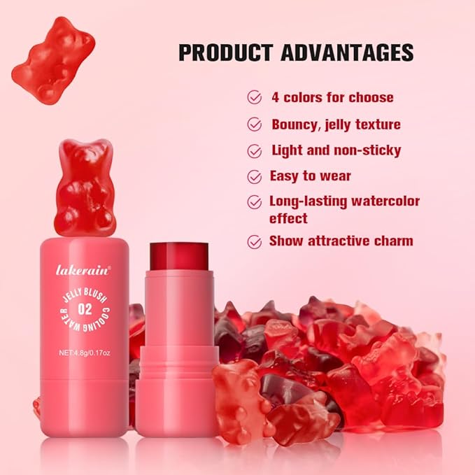 Jelly Cooling Blush Stick, Milk Water Tint, Clear Glossy Long Lasting Sheer Lip & Cheek Stain, Waterproof Light Non-Sticky Buildable Watercolor Finish-Vegan, Cruelty Free (#4 berry, 0.17oz)-FemmiqueWomen