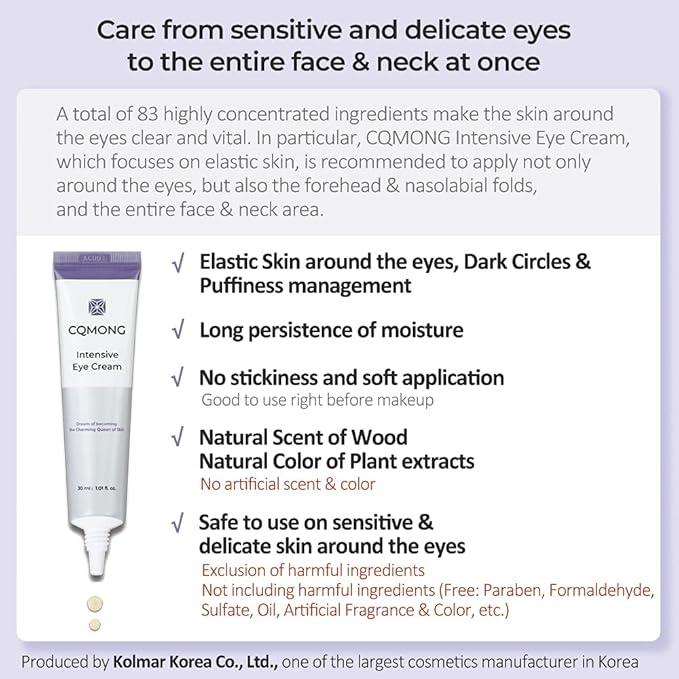Intensive Eye Cream 1.01 fl oz for hydrating, wrinkles, elastic skin, dark circles, puffiness, fine lines, eye bags under eyes | Hyaluronic Acid, Collagen, Peptide | Korean skincare-FemmiqueWomen