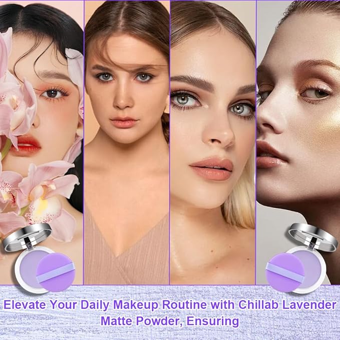 2PCS Oil Control Face Pressed Powder，zxbaers Chillab Lavender Matte Powder，Matte Smooth Setting Powder Makeup, Waterproof Long Lasting Finishing Powder, Flawless Lightweight Face Cosmetics-FemmiqueWomen