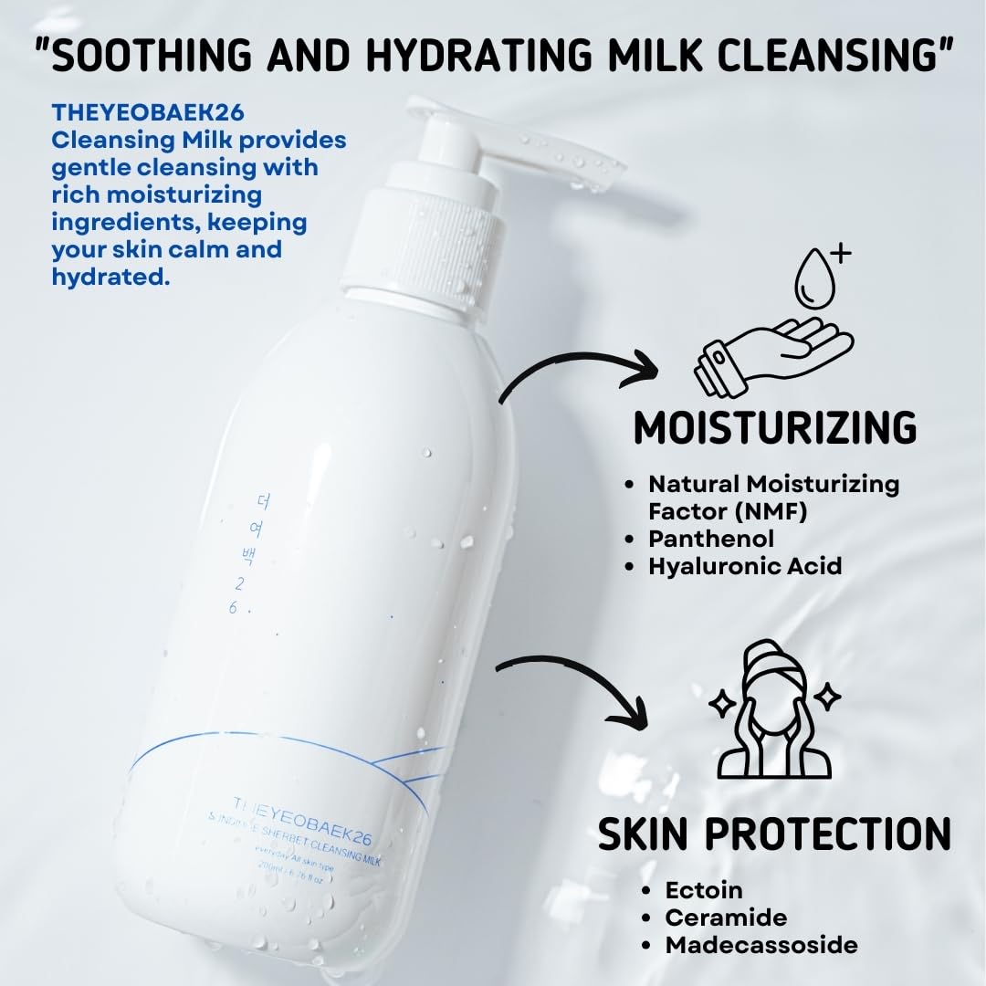 Korean Cleansing Milk for Face – Gentle Facial Cleanser for Dry & Sensitive Skin, Hydrating Makeup Remover, 6.76 Fl Oz (200ml)-FemmiqueWomen