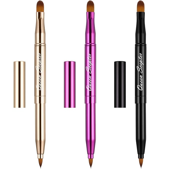 Retractable Dual End Lip Brush Concealer Brush with Cap, Lipstick Eyeshadow Foundation Makeup Brushes Gold, Black, Purple-FemmiqueWomen