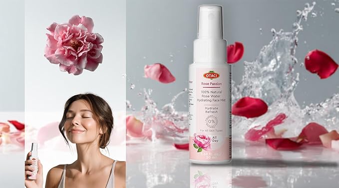 OTACI Rose Passion Face Mist Spray – 100% Natural Rose Water Hydrating Mist for Glowing, Refreshed Skin – Travel Size 50ml – Vegan, Alcohol-Free, for All Skin Types-FemmiqueWomen