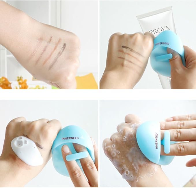 INNERNEED Soft Silicone Facial Cleansing Brush Manual Face Scrubber Exfoliating Massage Scrub Acne Blackheads Remove Handheld Pads for Sensitive, Delicate, Dry Skin (Pack of 2)-FemmiqueWomen