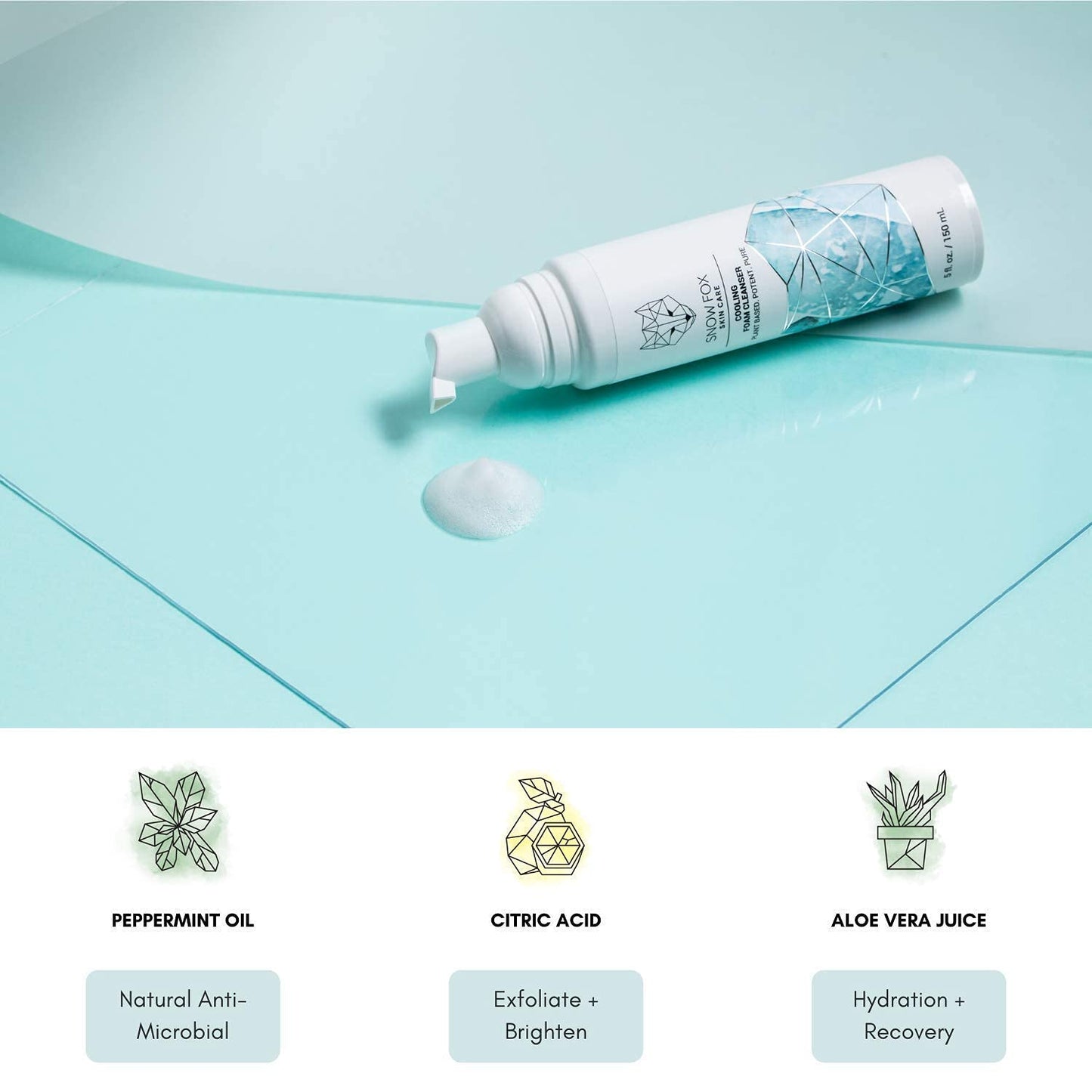 Snow Fox Cooling Foam Cleanser with Organic Aloe Vera Juice, 150 ml-FemmiqueWomen