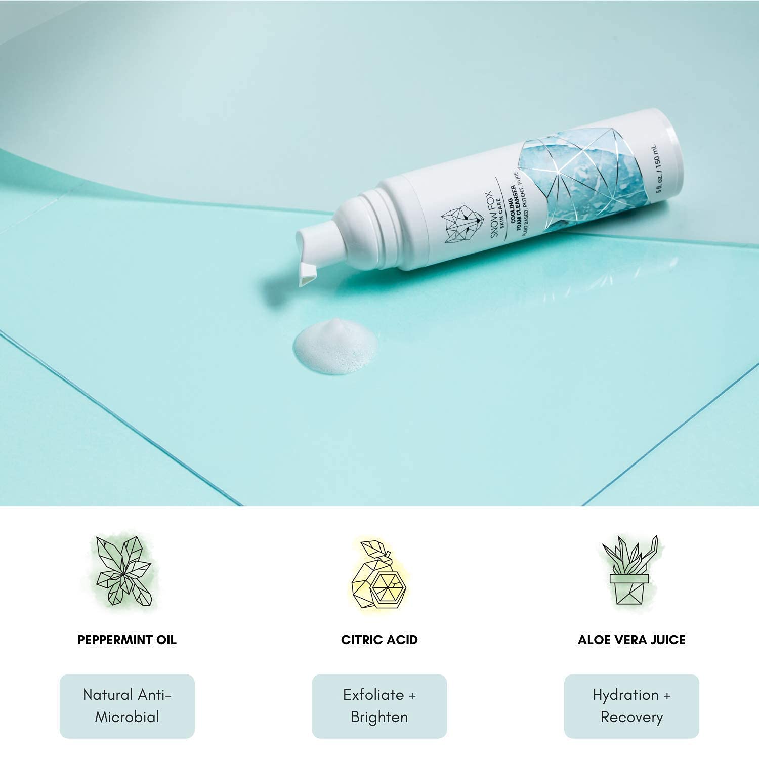 Snow Fox Cooling Foam Cleanser with Organic Aloe Vera Juice, 150 ml-FemmiqueWomen