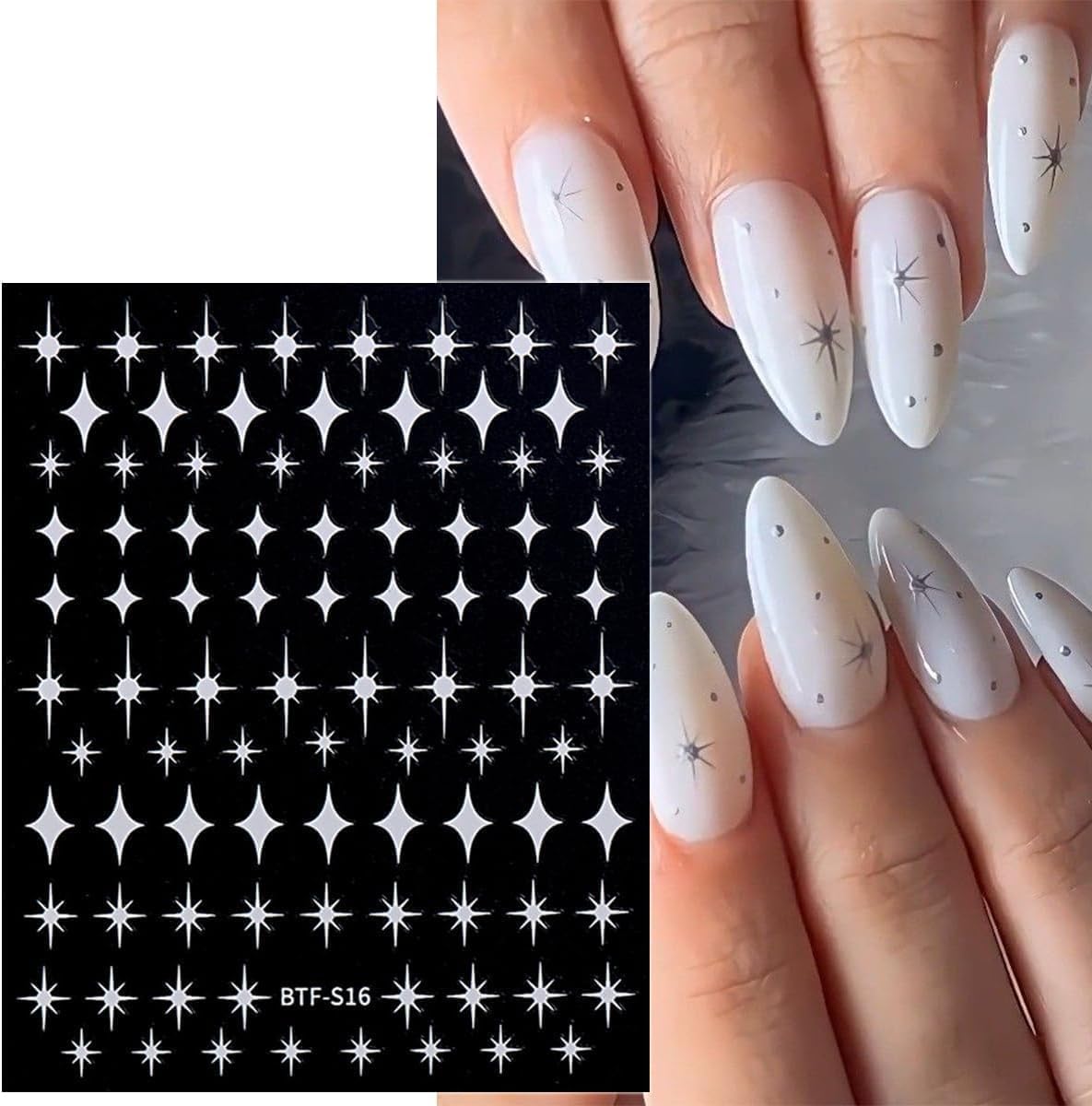 12 Sheets Star Nail Art Stickers 3D Self Adhesive Gold White Black Star Design Nail Art Decal Accessories for Women Acrylic Manicure DIY Decoration-FemmiqueWomen