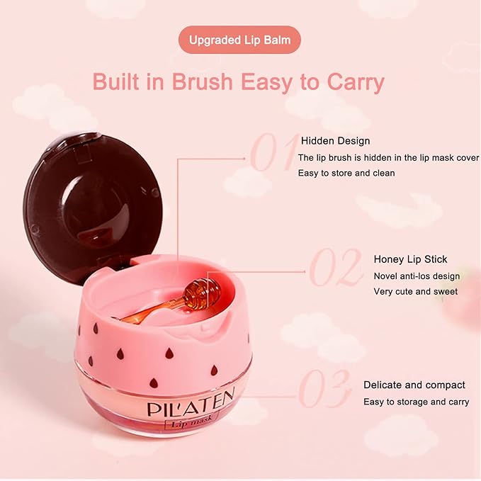 2 Pack Nourishing Lip Balm Honey Pot, Moisturizing Honey & Strawberry Propolis Lip Mask, Hydrating & Prevention Dry and Cracked Lip Scrubs Exfoliator Lip Sleeping Mask Reduces Lip Lines-FemmiqueWomen