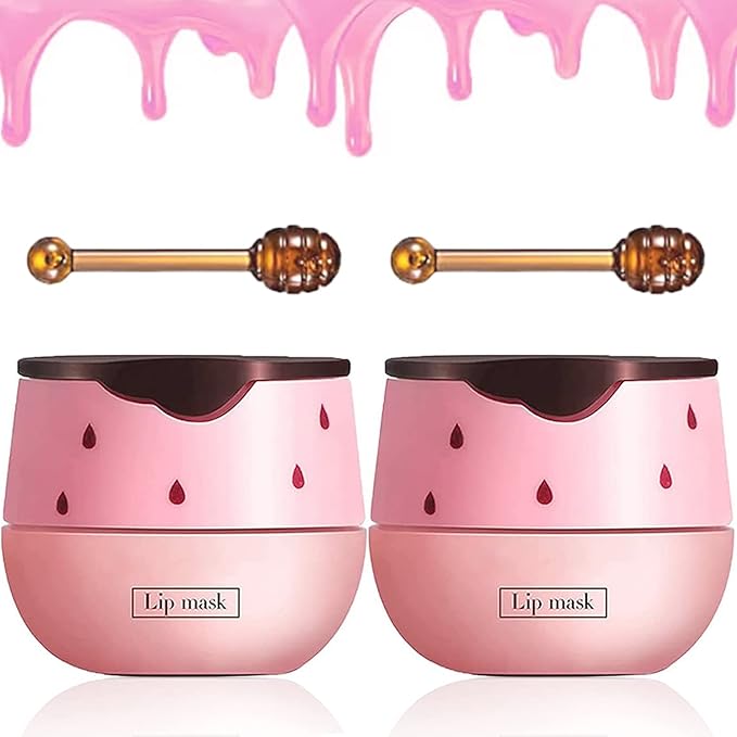 2PCS Bee Lip Balm Honey Lip Balm,Exfoliating Honey Pot Lip Balm Sleeping Lip Mask with Brush, Hydrating & Prevention Dry and Cracked, Lip Scrubs Exfoliator & Moisturizer-FemmiqueWomen