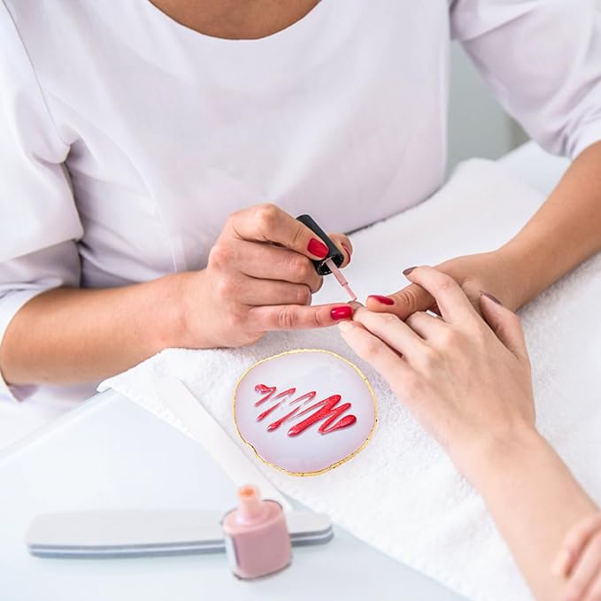 2pcs Heart-Shaped Resin Nail Art Palette, Gold Edge Round Makeup Mixing Palette, Nail Polish Plate, Nail Art Display Board Makeup Plate Cosmetic Mixing Tools-FemmiqueWomen