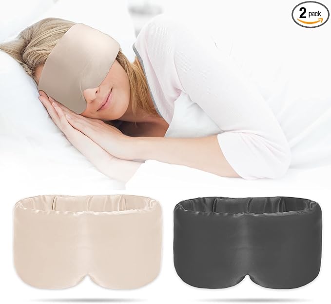 2pcs 100% Handmade Bamboo Sleeping Eye Mask for Women for Men,Night Masks,Organic Sleep Mask,Blockout Eye Mask for Sleeping,Large Size Adjustable (Apricot & Dark Grey)-FemmiqueWomen