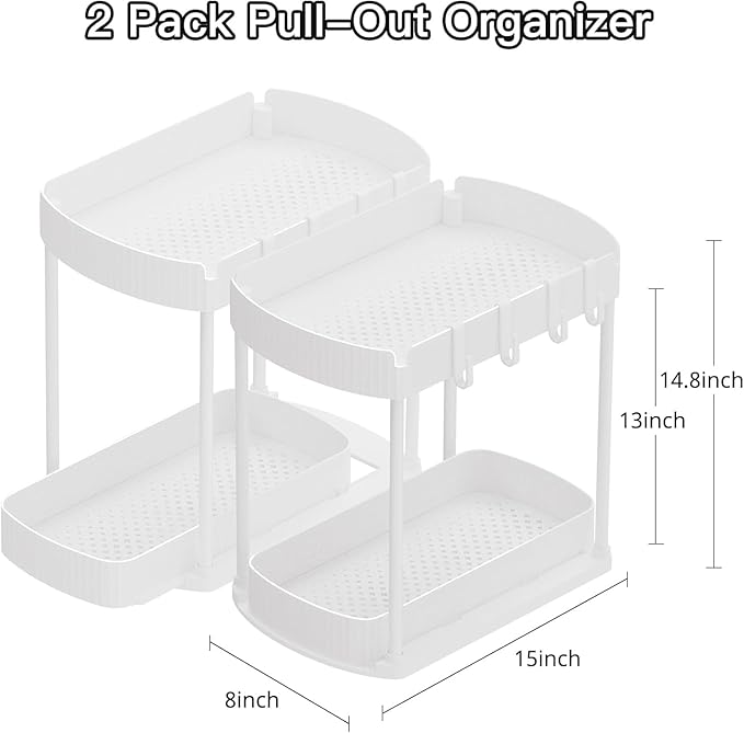 Ukeetap 2 Pack Multi-Purpose Pull-Out Storage Organizers, Under Sink & Cabinet Storage, 12.8 Inch, White (白色)