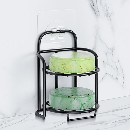 2-Tier Shower Soap Shampoo Bar Holder, Self Adhesive & Freestanding Draining Soap Dish Caddy for Bathroom Wall Accesories Decor Black-FemmiqueWomen