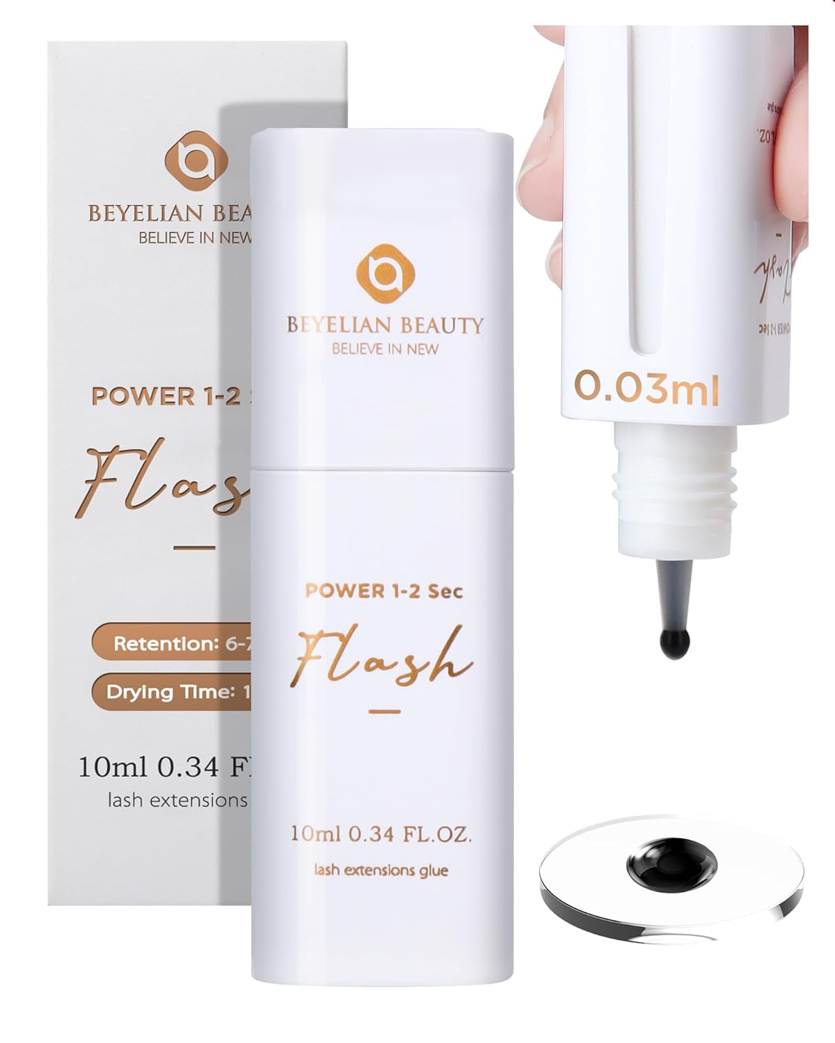 Eyelash Extension Glue, Sensitive Lash Glue for Eyelash Extensions 10 ml, Smart Drop Technology Adhesive for Classic and Volume Lashes, 0.03 ml per Drop, 1 S Dry Time, 6-7 Weeks Retention by BEYELIAN-FemmiqueWomen