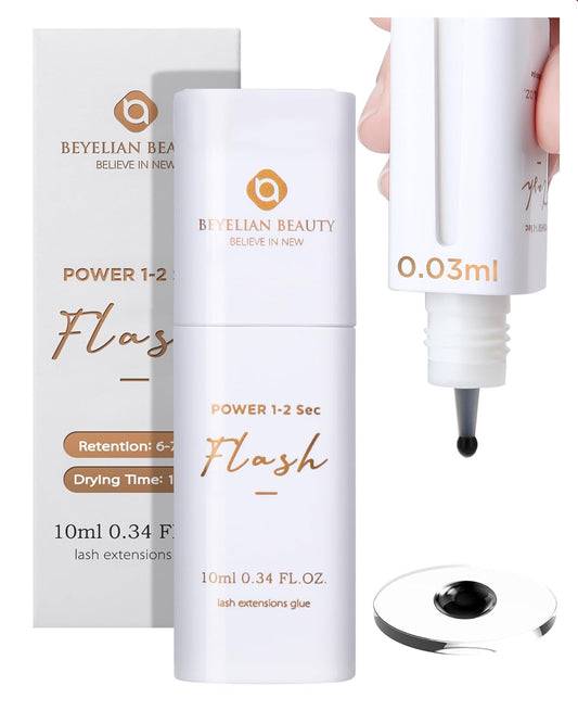 Eyelash Extension Glue, Sensitive Lash Glue for Eyelash Extensions 10 ml, Smart Drop Technology Adhesive for Classic and Volume Lashes, 0.03 ml per Drop, 1 S Dry Time, 6-7 Weeks Retention by BEYELIAN-FemmiqueWomen