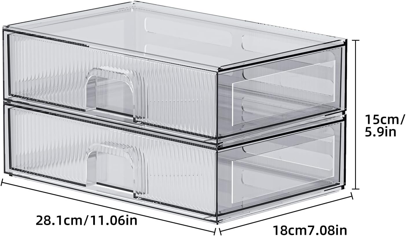 ZHIAI Stackable Storage Drawer, 2 Piece Acrylic Organiser for Cosmetics and Beauty Products, Suitable for Dressers, Bathrooms, Cabinets, Storage Rooms, Bedrooms and Home Organisers-FemmiqueWomen