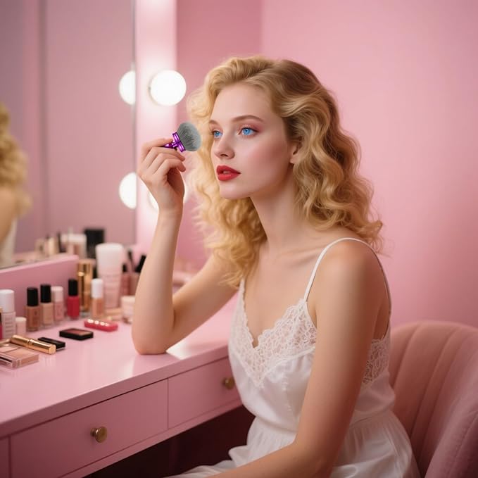 Extra Large Kabuki Brush Set for Body and Face Foundation & Makeup,Multi-functional,Mix bronze self-tanning applicator, wide round head, Great gift for women with Velvet bag(Purple 2pcs)-FemmiqueWomen