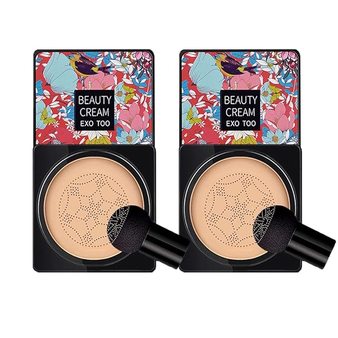 2PCS Mushroom Head Air Cushion CC Cream Foundation, Beauty Cream Exo Too BB Cream, Moisturizing, Long Lasting, Matte Concealer, Light Weight, WaterProof Liquid Foundation with 2PCS Mushroom Head-FemmiqueWomen