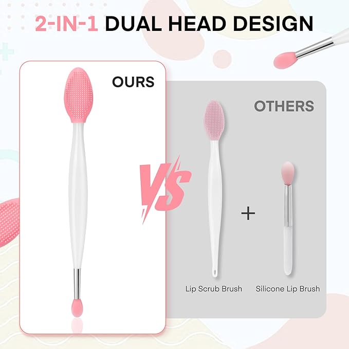 Unaone Lip Scrub Brush - 2 PCS Dual-ended Lip Scrubber Exfoliator and Silicone Lip Brush, 3-in-1 Silicone Lip Scrub Tool Lip Mask Applicator, Gentle Exfoliator & Applicator for Soft-FemmiqueWomen