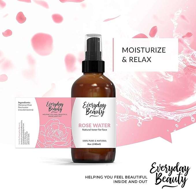 Rose Water Facial Toner - Alcohol-Free Vegan All Natural Refreshing Spray Mist for Face and Hair - Uplifts, Calming & Soothing for All Skin Types 8oz with Fine Mist Cap-FemmiqueWomen