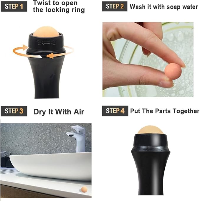 2Pcs Volcanic Face Roller Oil Control On The Go Oil-Absorbing Blotting Tool Natural Volcanic Roller Stone Ball (Black and White)-FemmiqueWomen