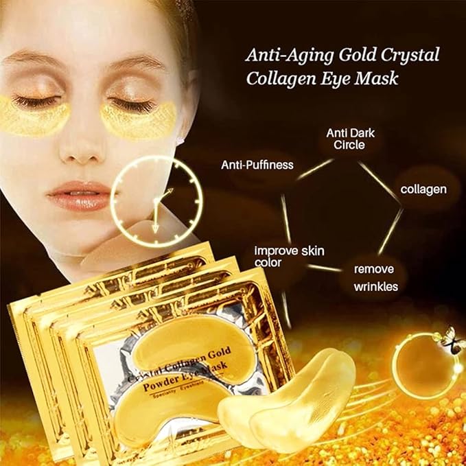 24K Gold Crystal Collagen Under Eye Mask, Anti Aging Hyaluronic Acid Under Eye Patches for Moisturizing & Reducing Dark Circles (15 Pairs)-FemmiqueWomen