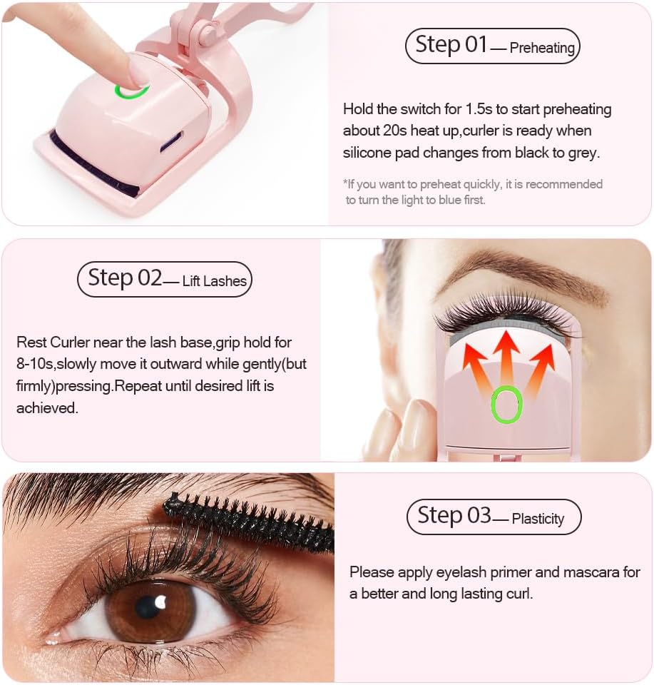 Heated Eyelash Curler with USB,Fast Heat up & 24H Long-Lasting,Rechargeable Electric Lash Curlers,Temperature Control,Safe Anti-Burn Quick Natural Curling Eye Lashes,Orange-FemmiqueWomen
