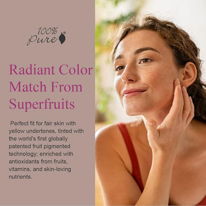 100% PURE Healthy Foundation Full Face Coverage Makeup, Liquid Matte Finish with Anti-Aging Benefits - Vegan - Gorgeous Fruit Pigmented Creme Color - (Fair with Warm Undertones) - 1 Fl Oz-FemmiqueWomen