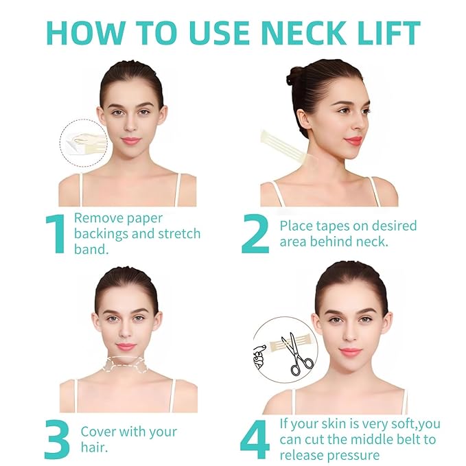 FHH Neck Lifting Tape, Lifting Invisible, Lift Sagging Skin, High Elasticity and Breathability, Suitable for Neck, Face and Jaw (4 Tapes + 20 Patches) A-FemmiqueWomen